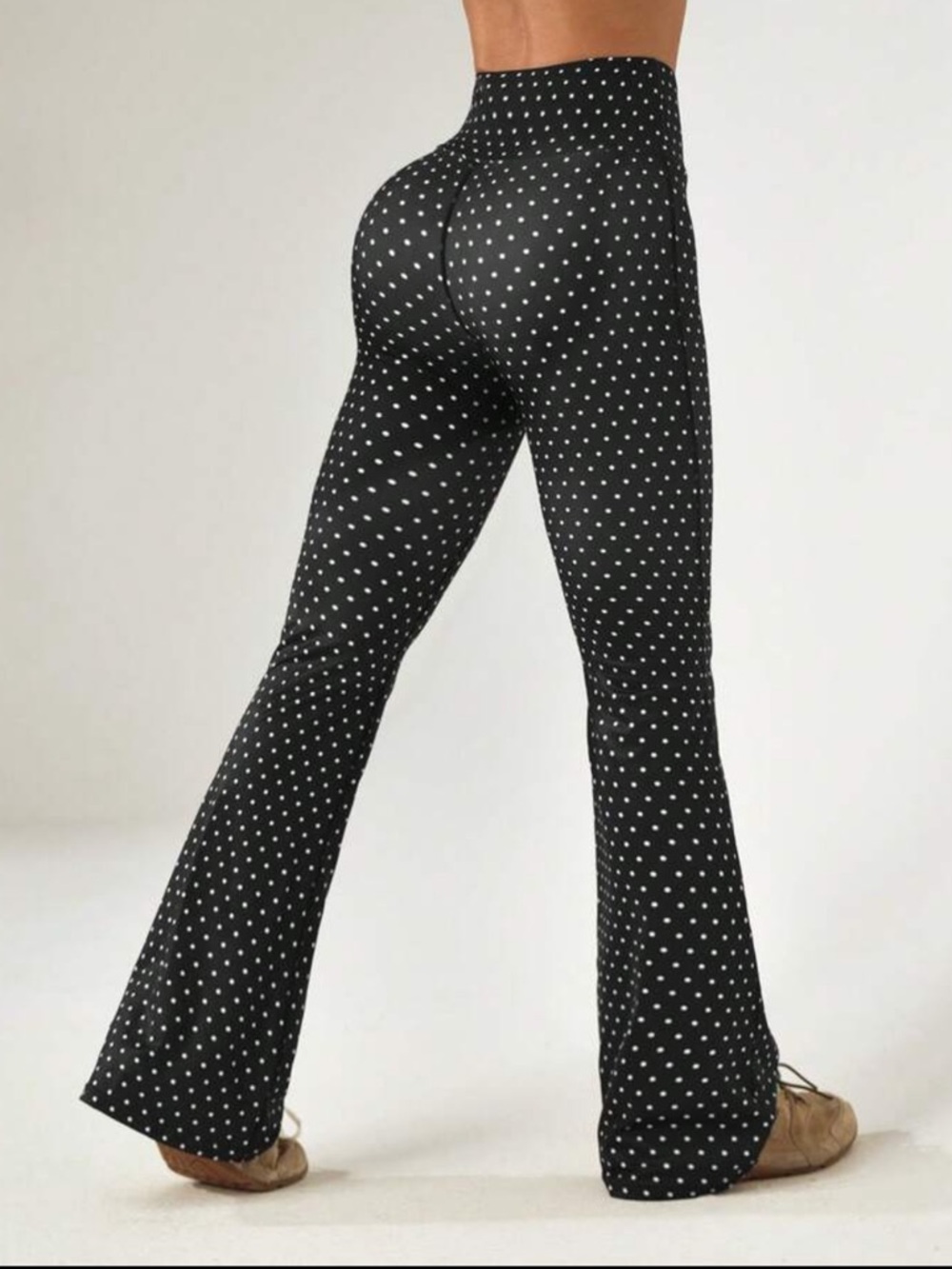 Black Polka Dot High-Waist Flare Leggings - Picture 3 of 4
